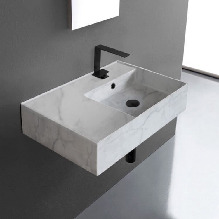 Scarabeo 5117-F Marble Design Ceramic Wall Mounted or Vessel Sink With Counter Space